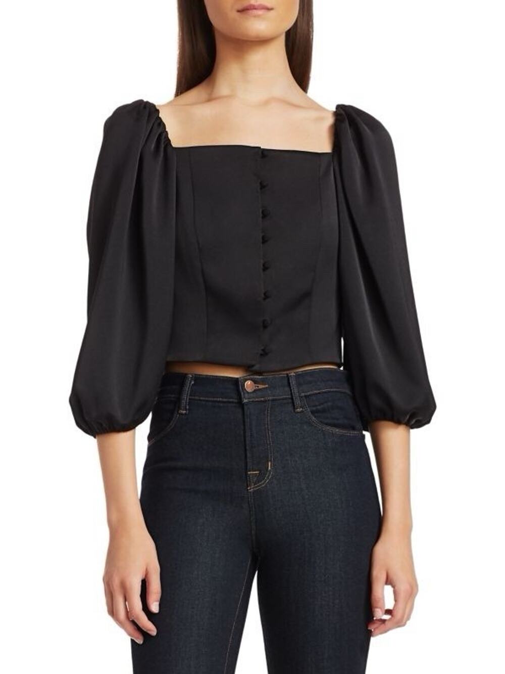 Cult Gaia Black Petra Bishop Blouse Puff Sleeve Corset Victorian Witchy Size XS